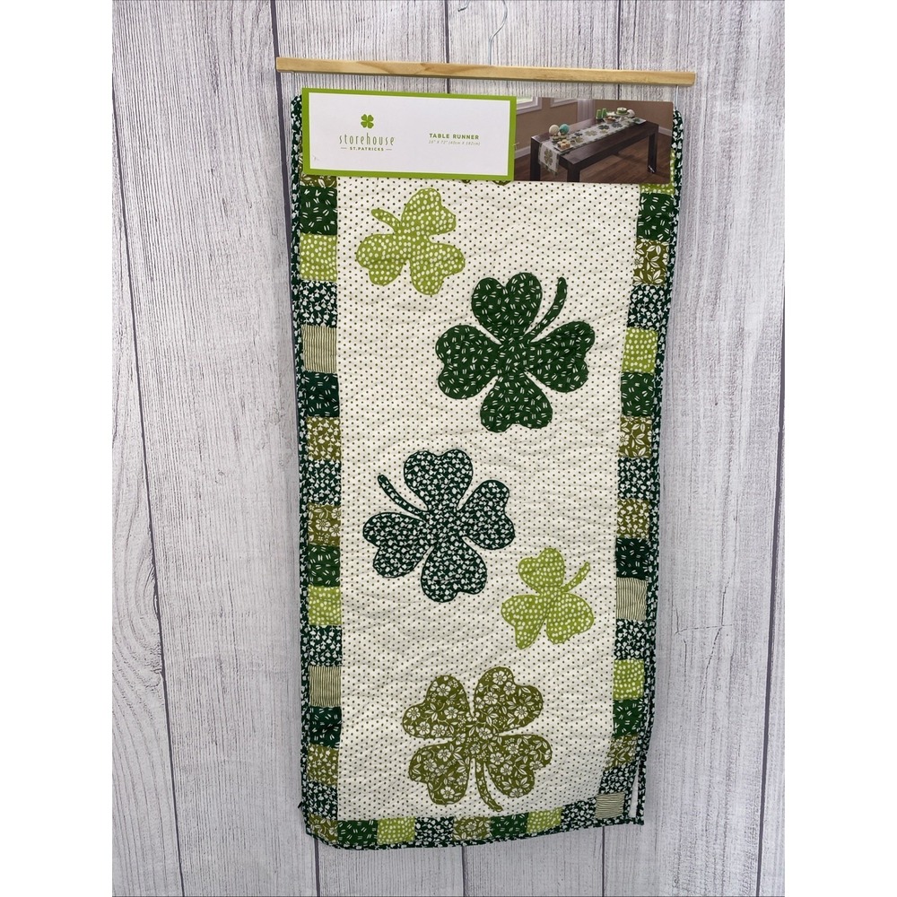 Storehouse Table Runner 16x72 Green St. Patrick's Day Irish Shamrocks Quilted